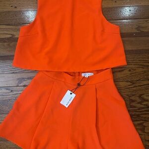 Miou Muse Bold Orange High Waist Women Shorts Set